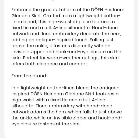 DÔEN Heirloom gloriane skirt, XS - Picture 10 of 10